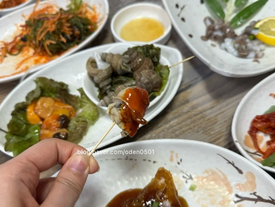 Whelk meat pulled out of the shell