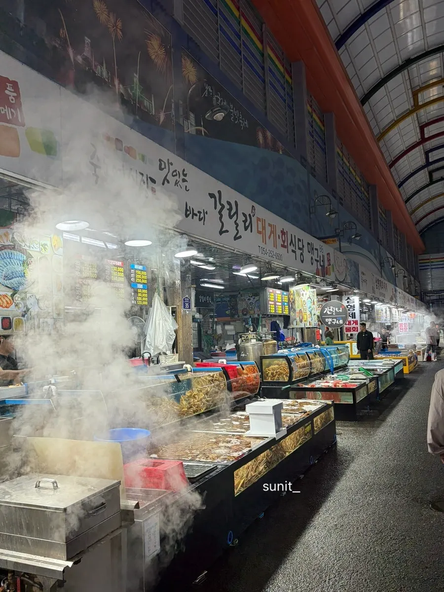 Menu composition at Gallilli Daegae Hoe Sikdang in Jukdo Market, Pohang
