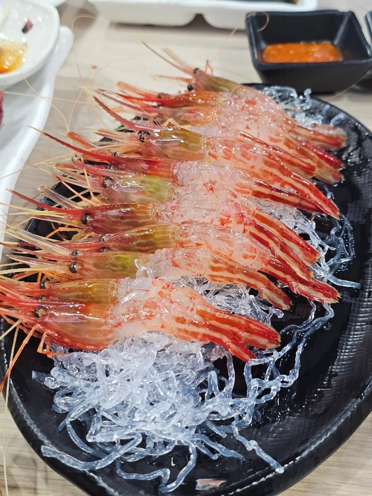 Dokdo shrimp sashimi on a plate