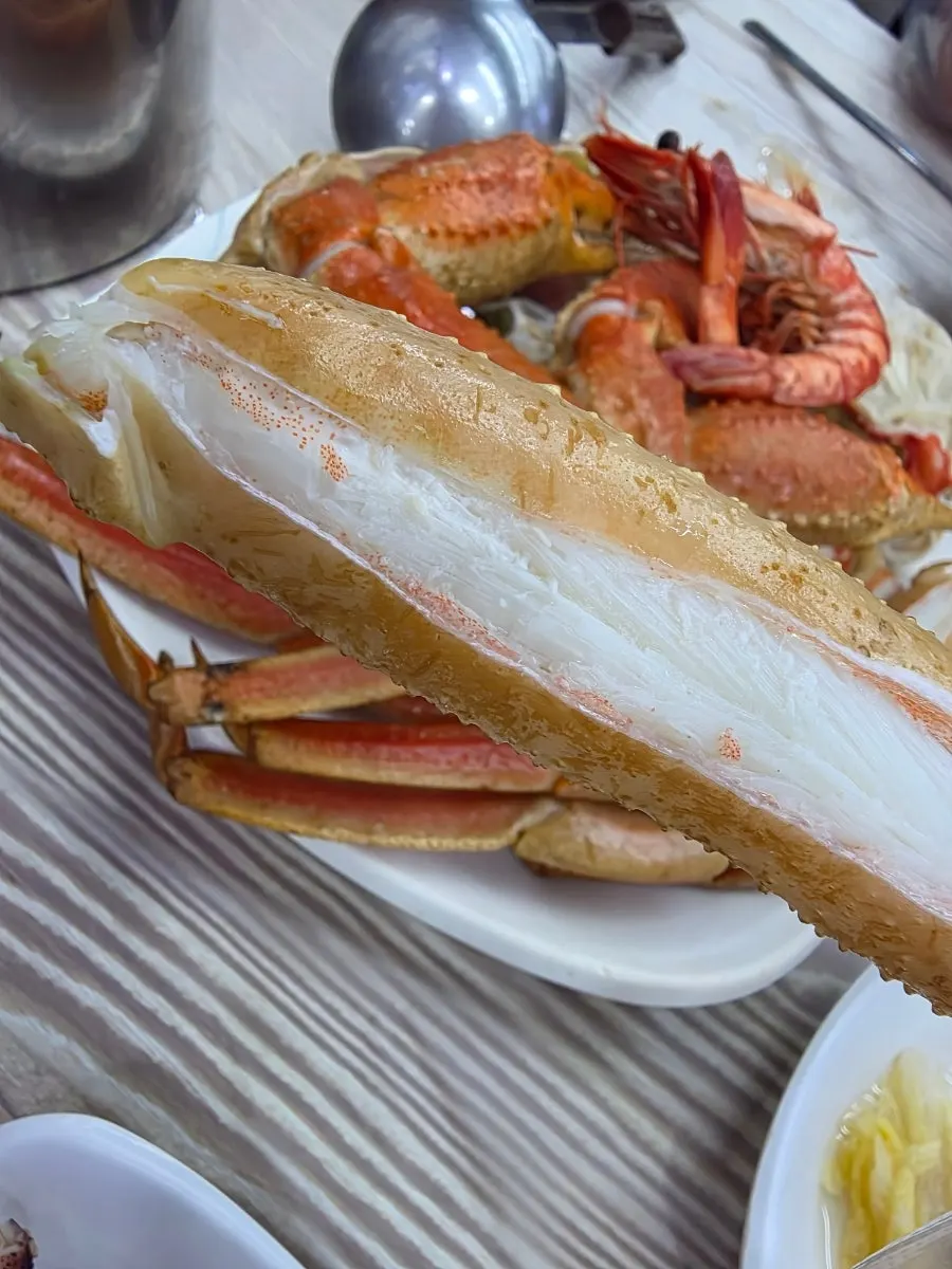 Crab leg meat prepped for easy picking