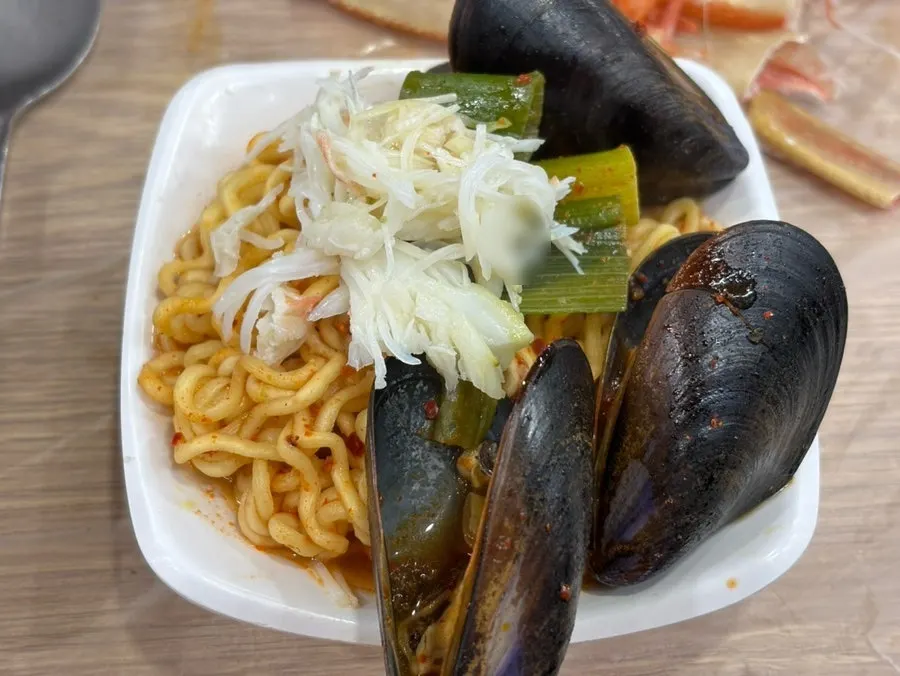 A spoonful of the crab roe fried rice