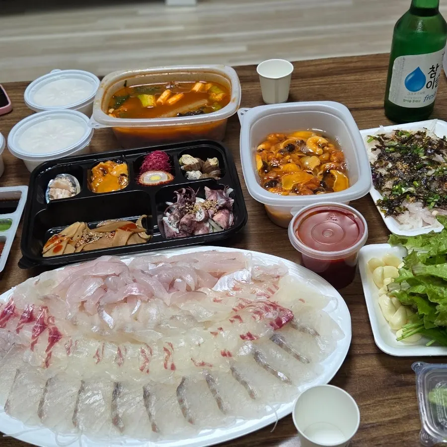 Sashimi spread filling the entire table
