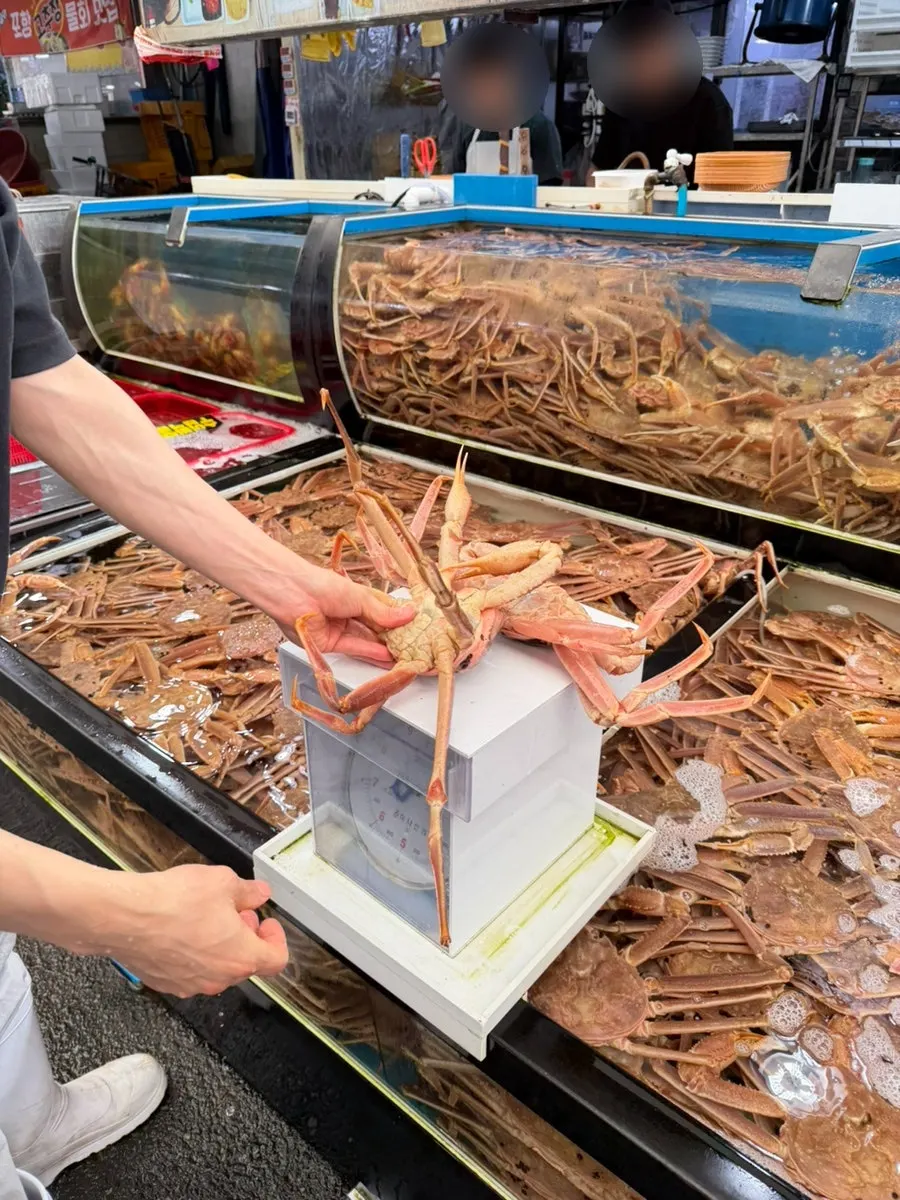 Crab being weighed to determine the price