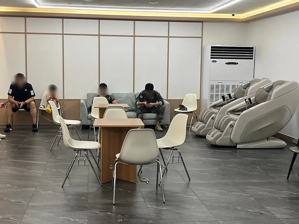 Seated waiting area for guests in line