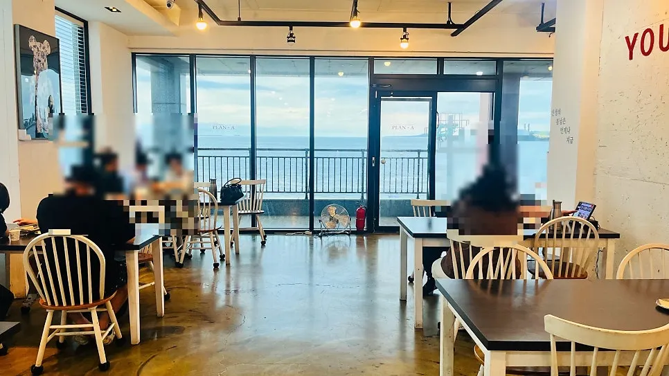 Restaurant interior with a sea view