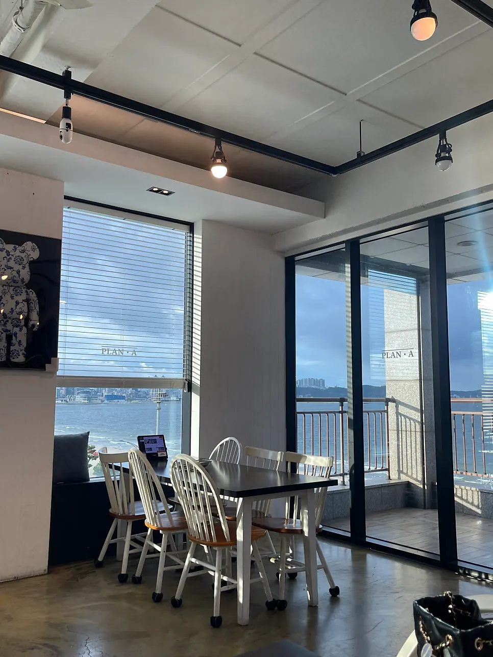 Restaurant interior with reserved ocean-view seating