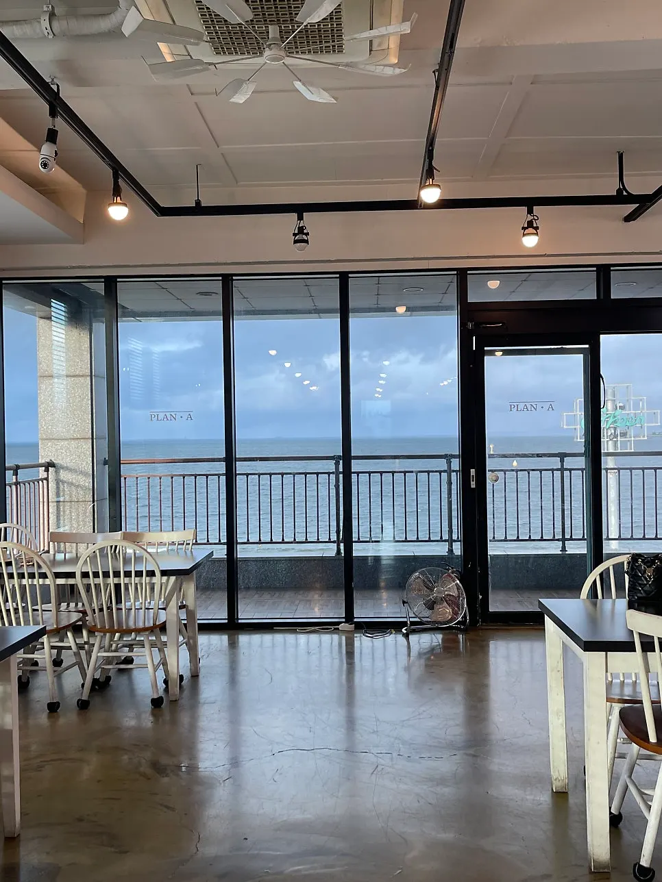 Restaurant interior overlooking the sea