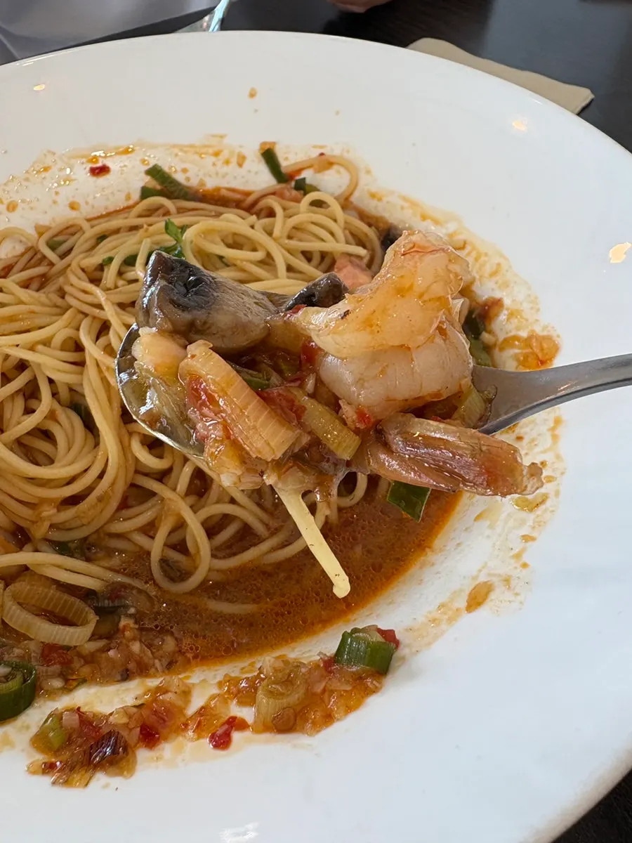 White rice ordered alongside the shrimp soup spaghetti