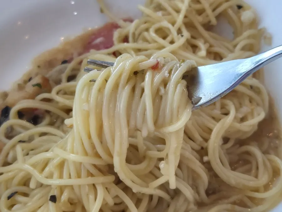 Close-up of truffle aglio olio pasta