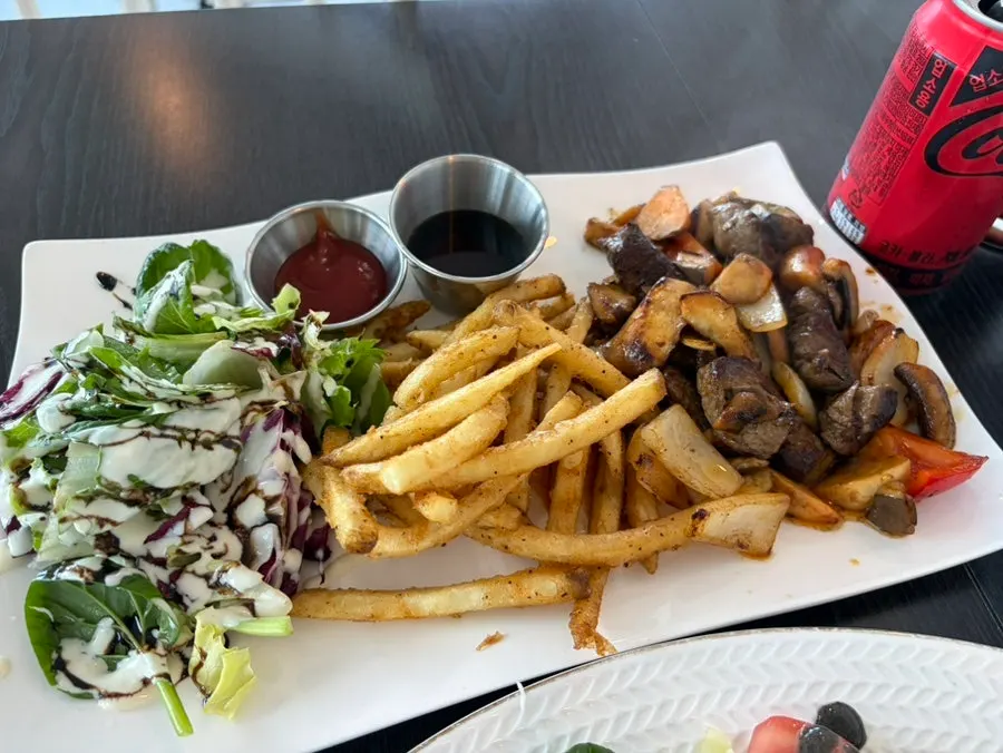 Mushroom black sesame salad drizzled with black sesame dressing