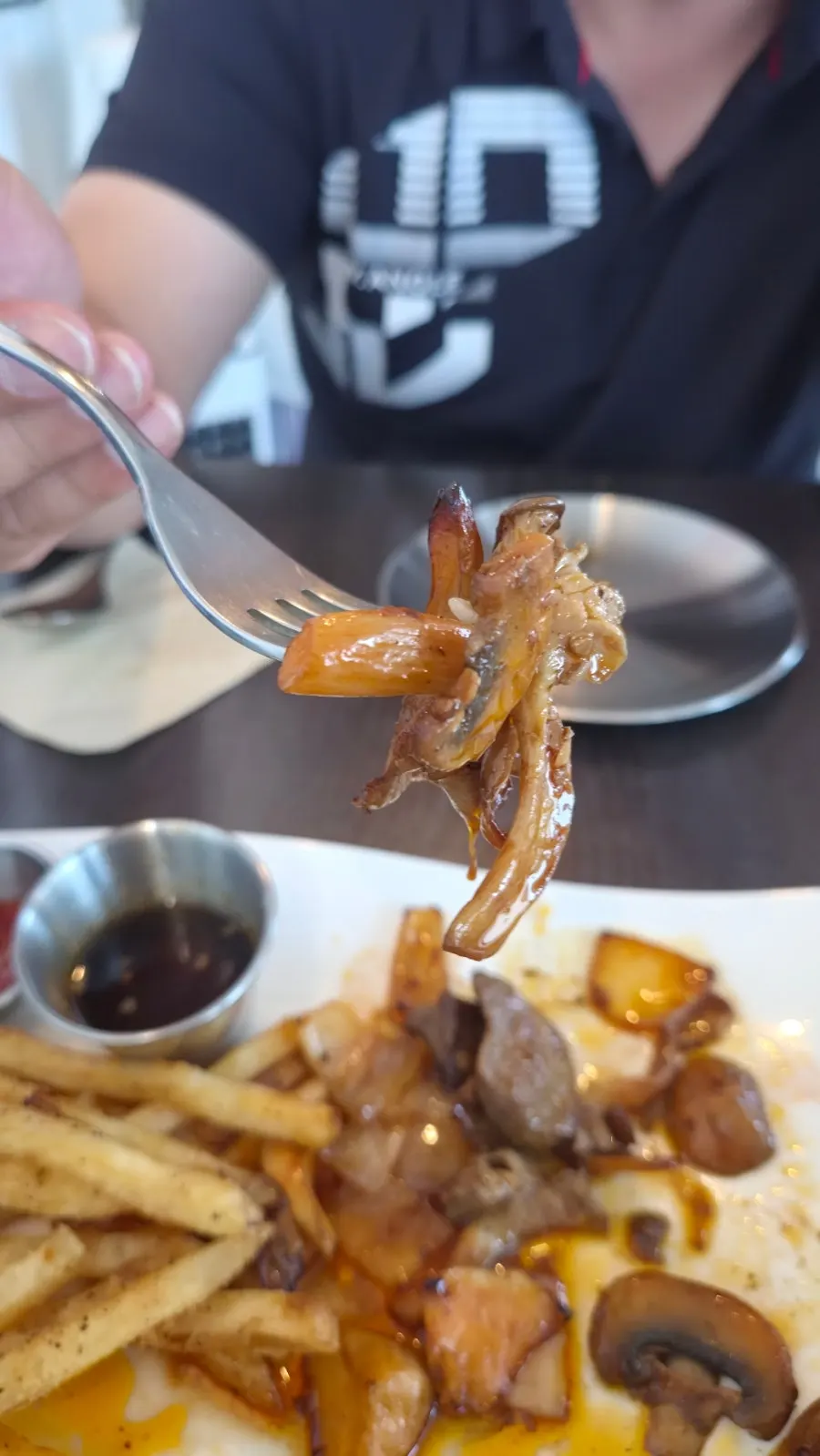 Beef dipped in the chop steak sauce