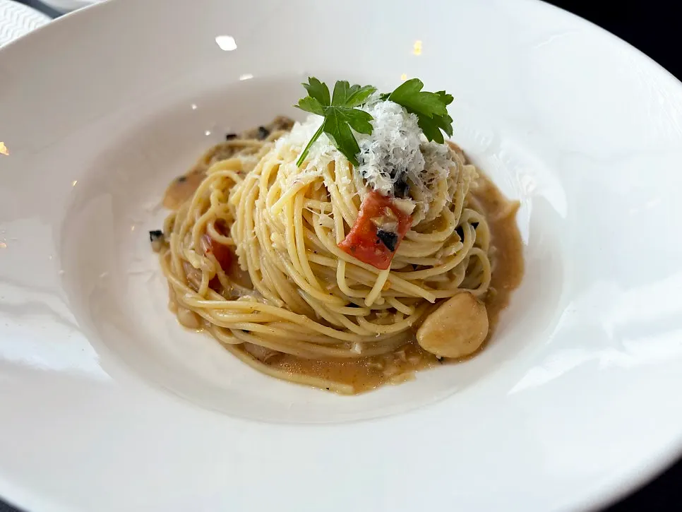 Truffle aglio olio pasta at Plan A Restaurant