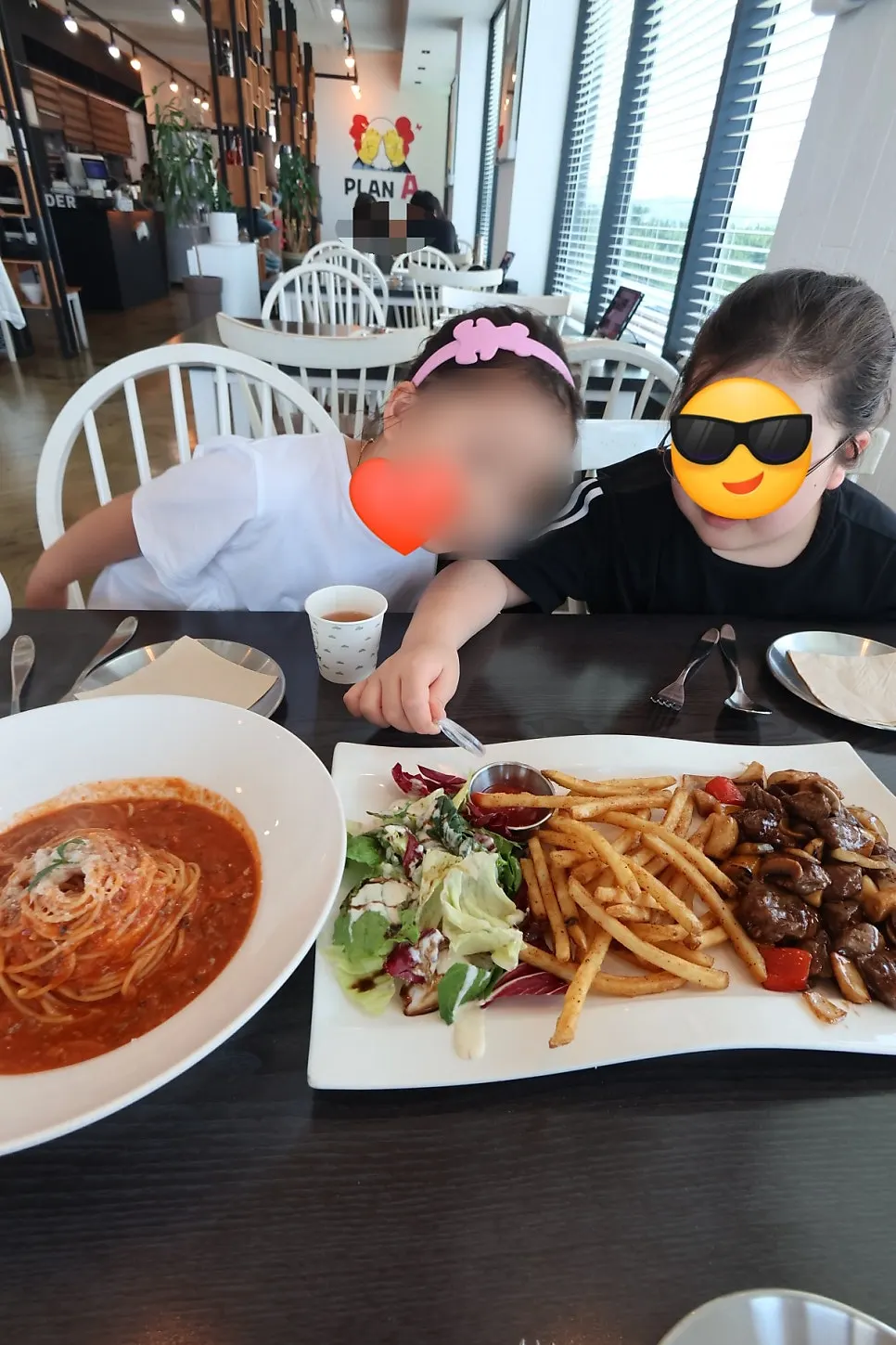 Fries and salad served with the chop steak