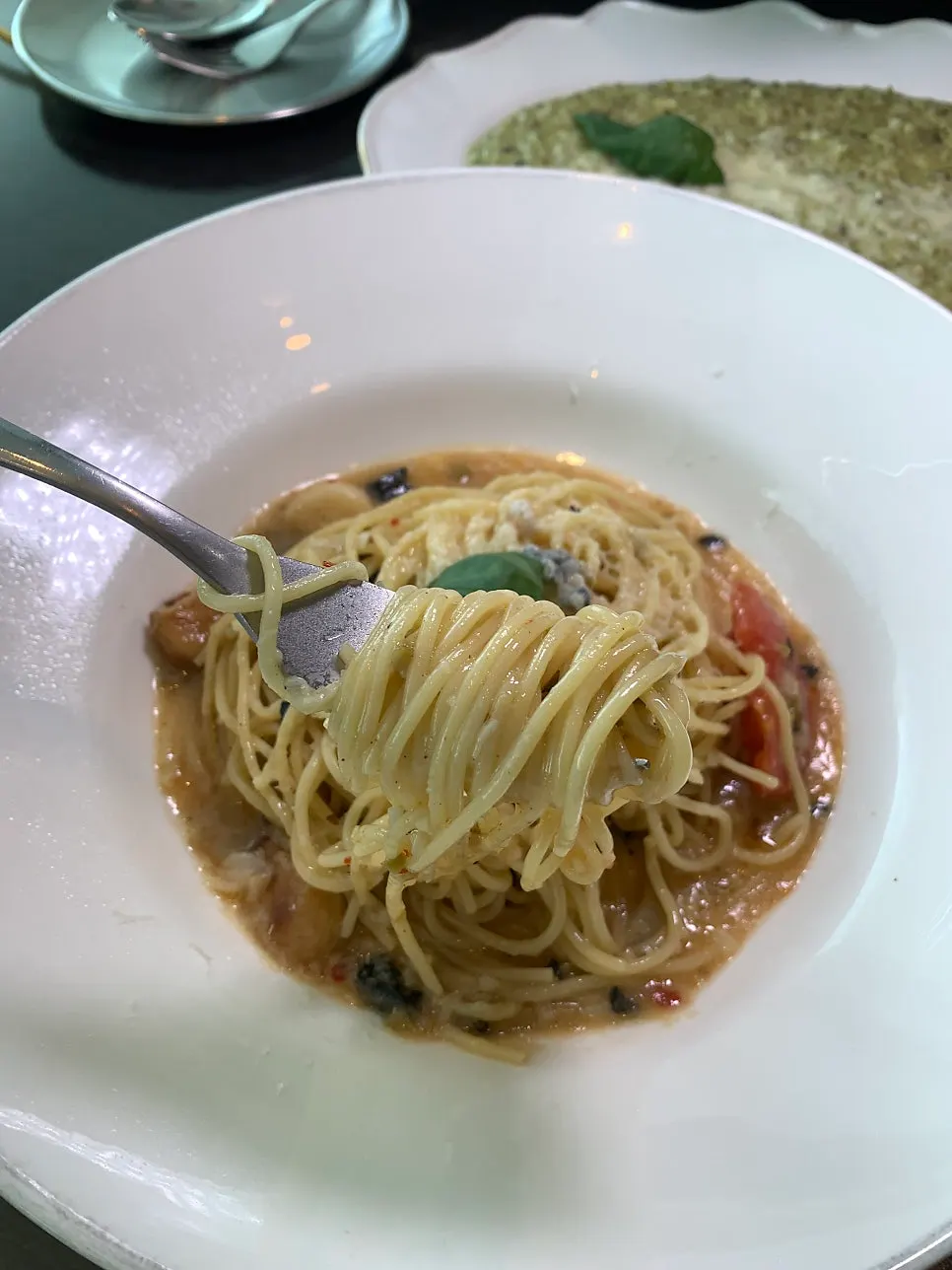 A plate of truffle aglio e olio pasta