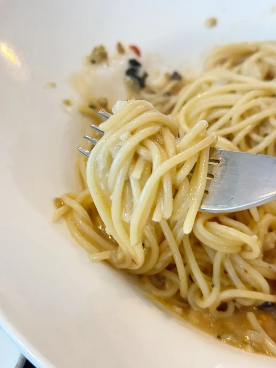 A plate of truffle aglio olio pasta