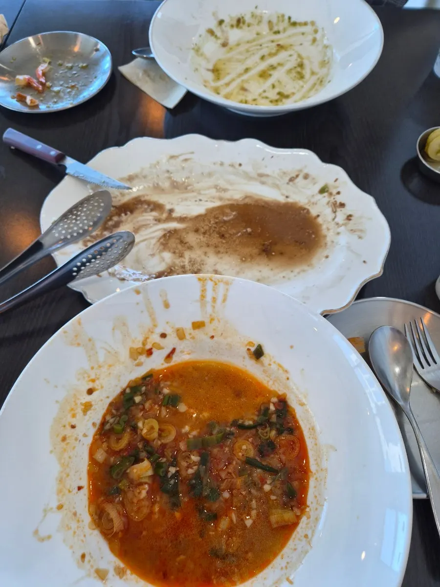 Table at Plan A Restaurant after finishing the meal