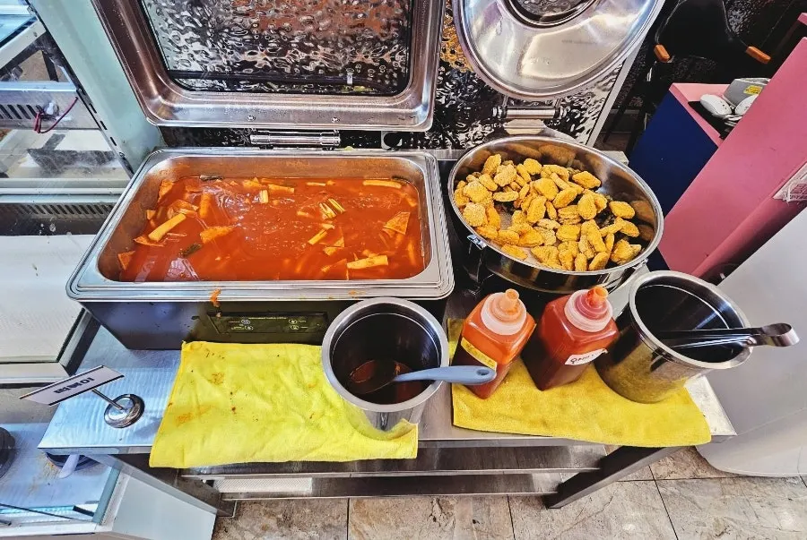Self-serve bar section with kid-friendly fried snacks