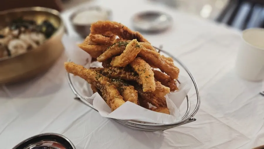 Cross-section of thick fried squid