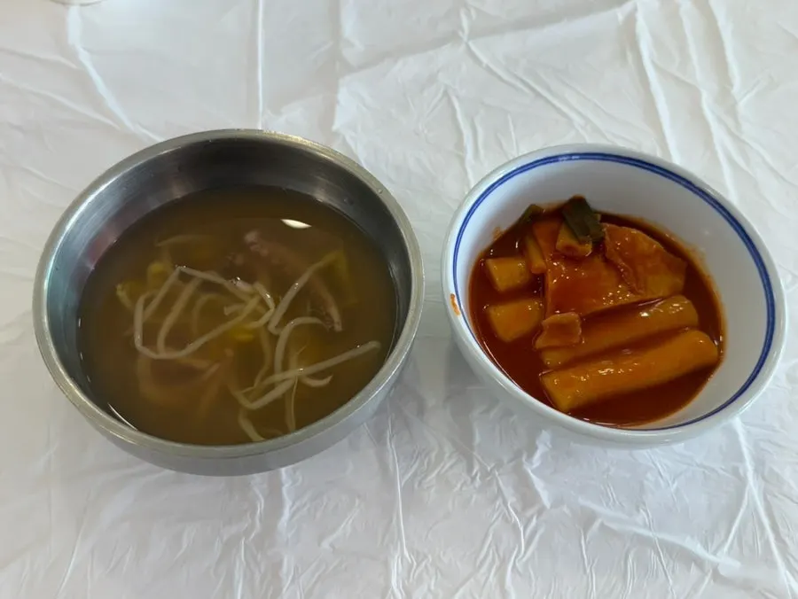 Self-service bar with squid soup and tteokbokki