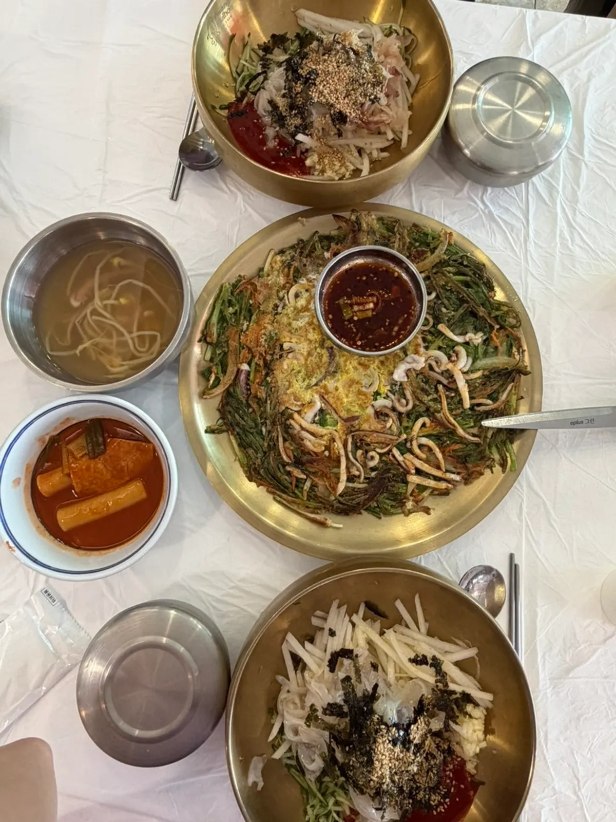 A full spread of squid mulhoe and pajeon