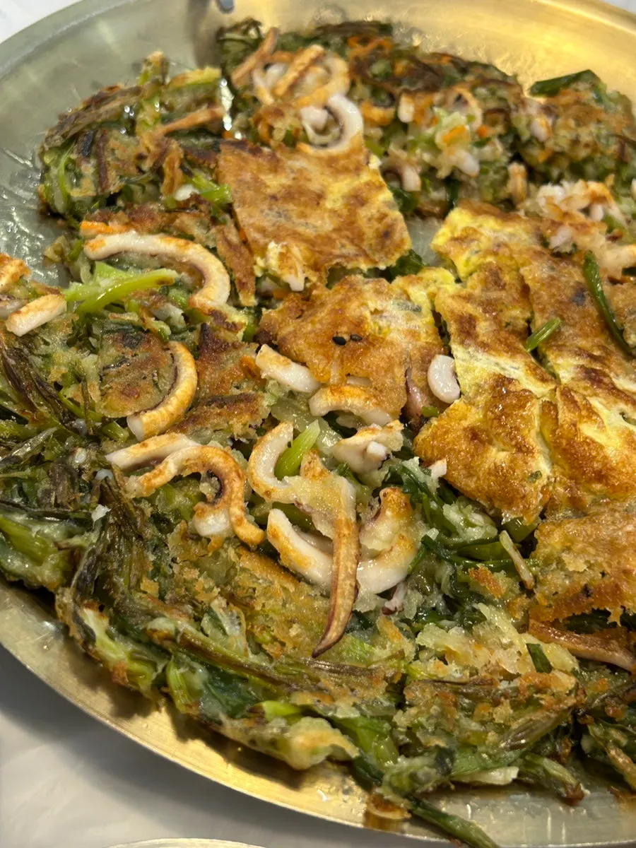 Cross-section of the pancake packed with squid