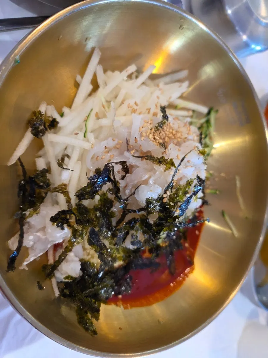 A bowl of half-and-half mulhoe at Ppwang Mulhoe