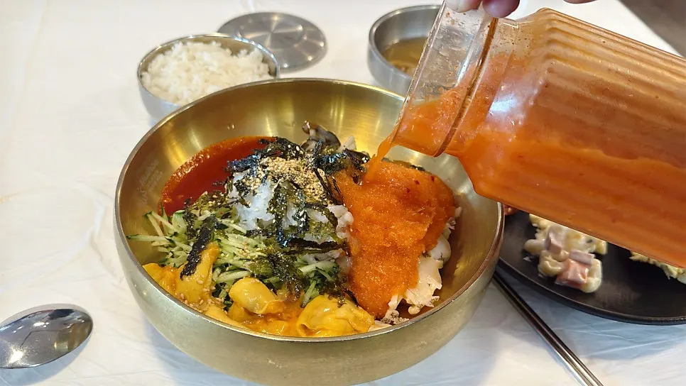 A bowl of the signature mulhoe at Ppwang Mulhoe near Yeongildae, Pohang