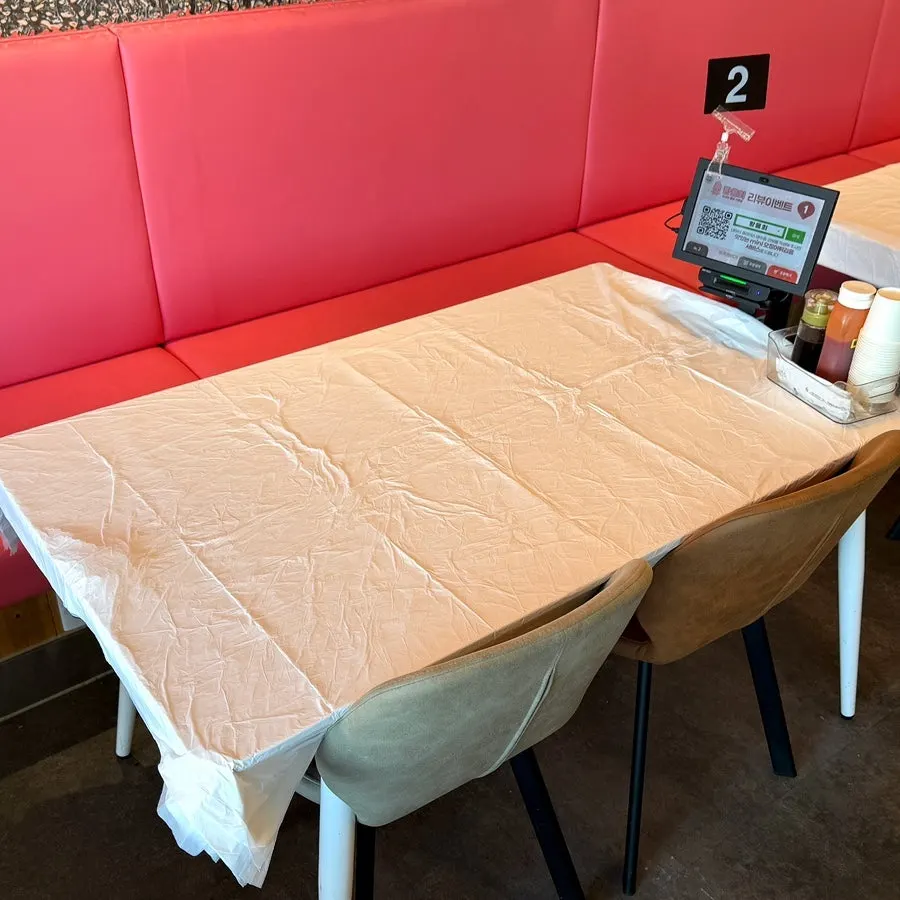 Amenities including a high chair and disposable aprons