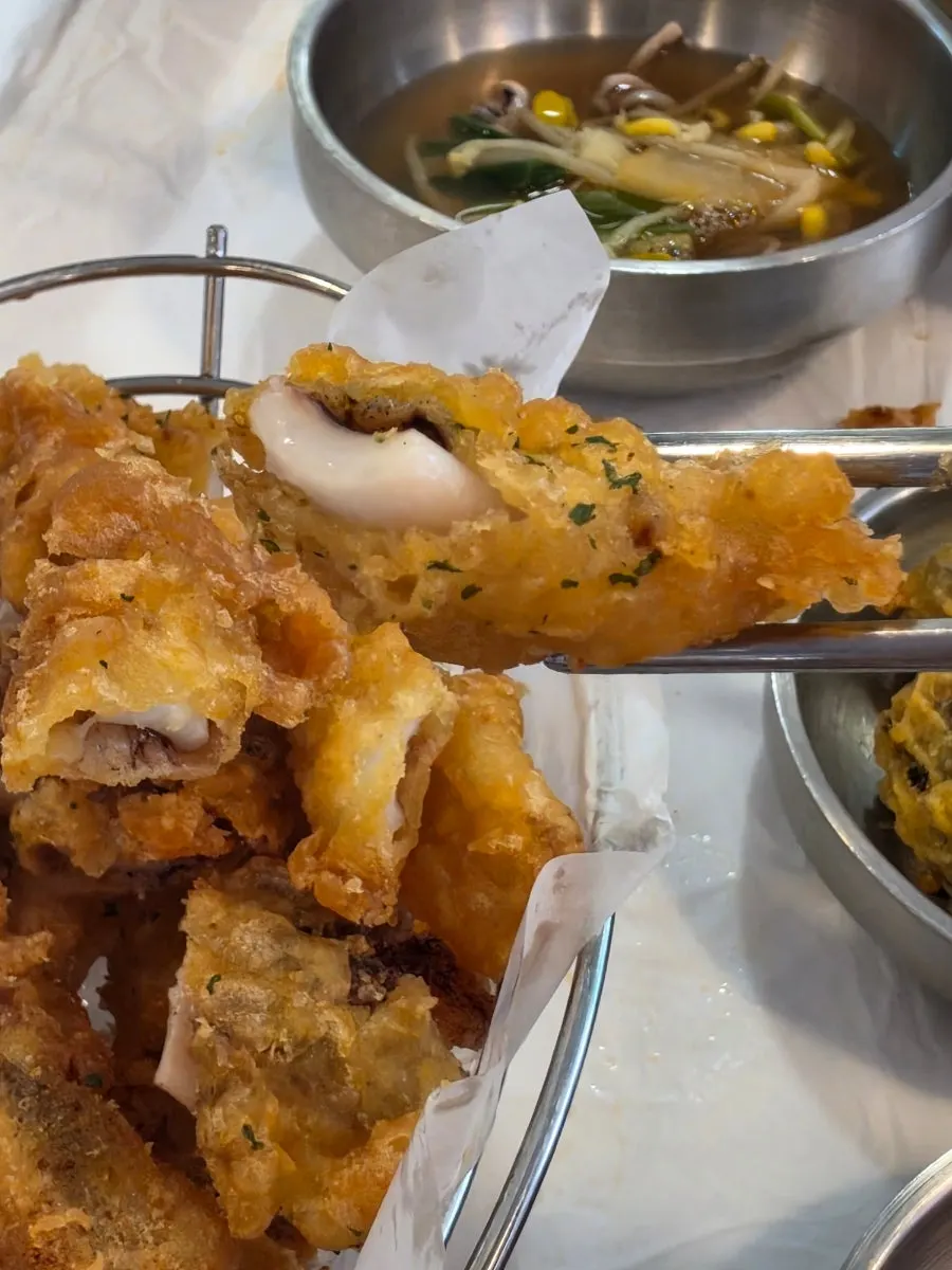 Cross-section of the crispy fried squid batter