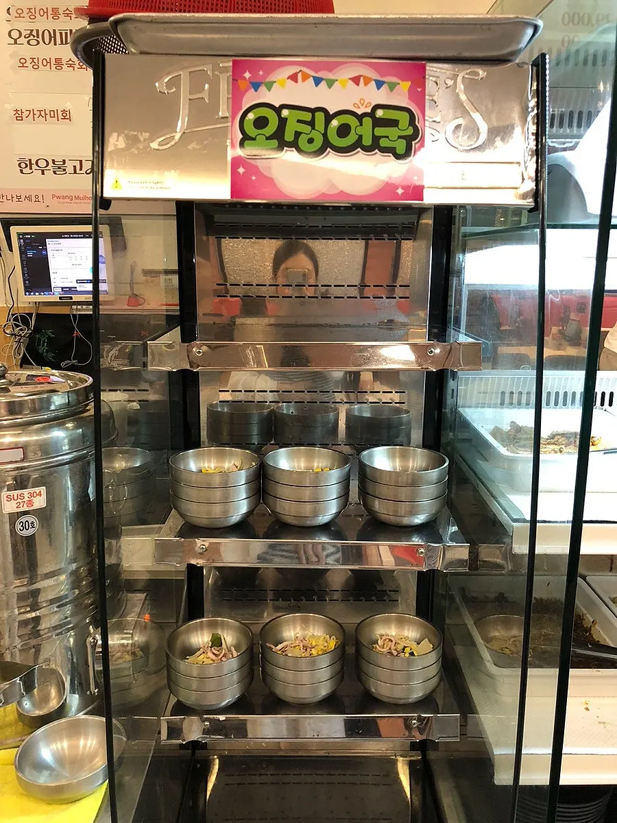 Squid soup set out at the self bar