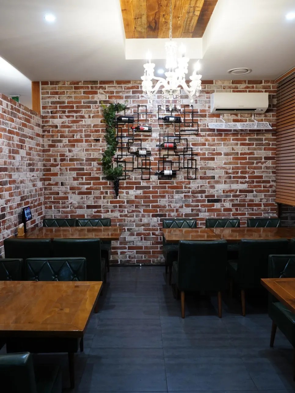 Seating area with a map-of-Italy wall