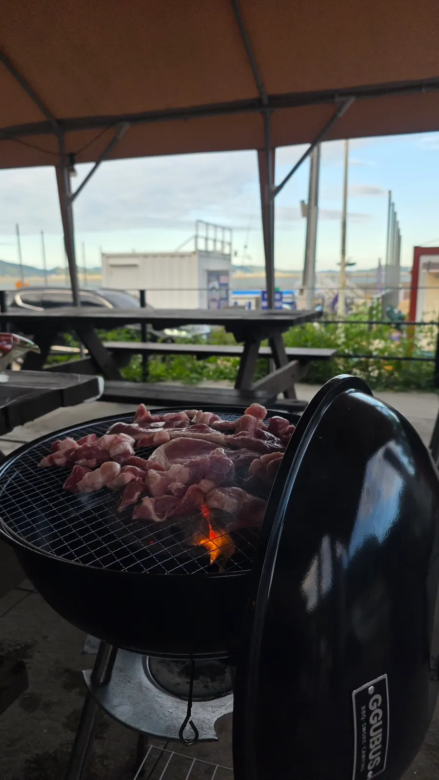 Barbecue spread set up on a room terrace