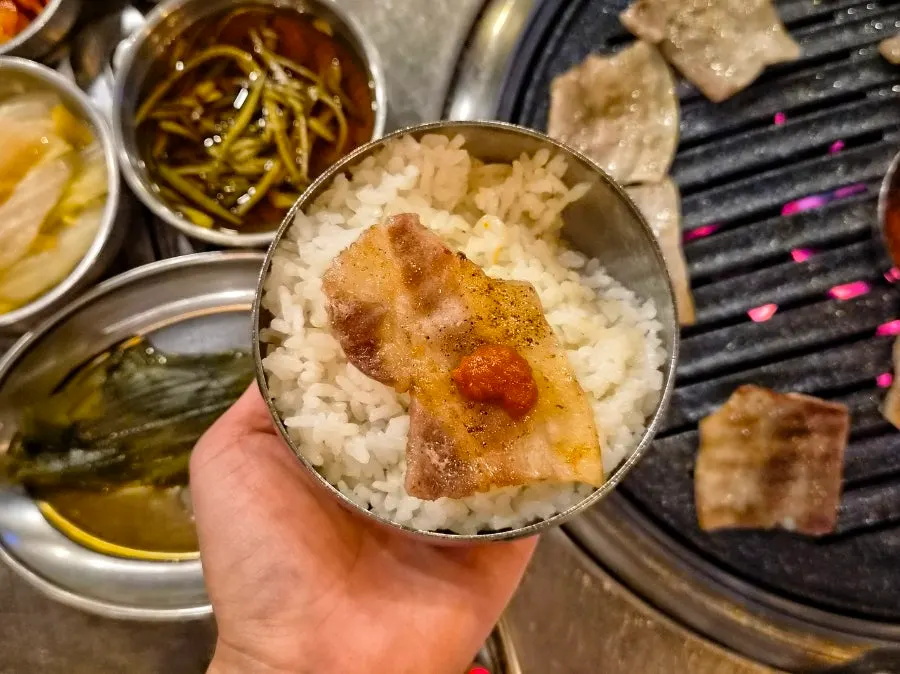 Frozen pork belly eaten with white rice