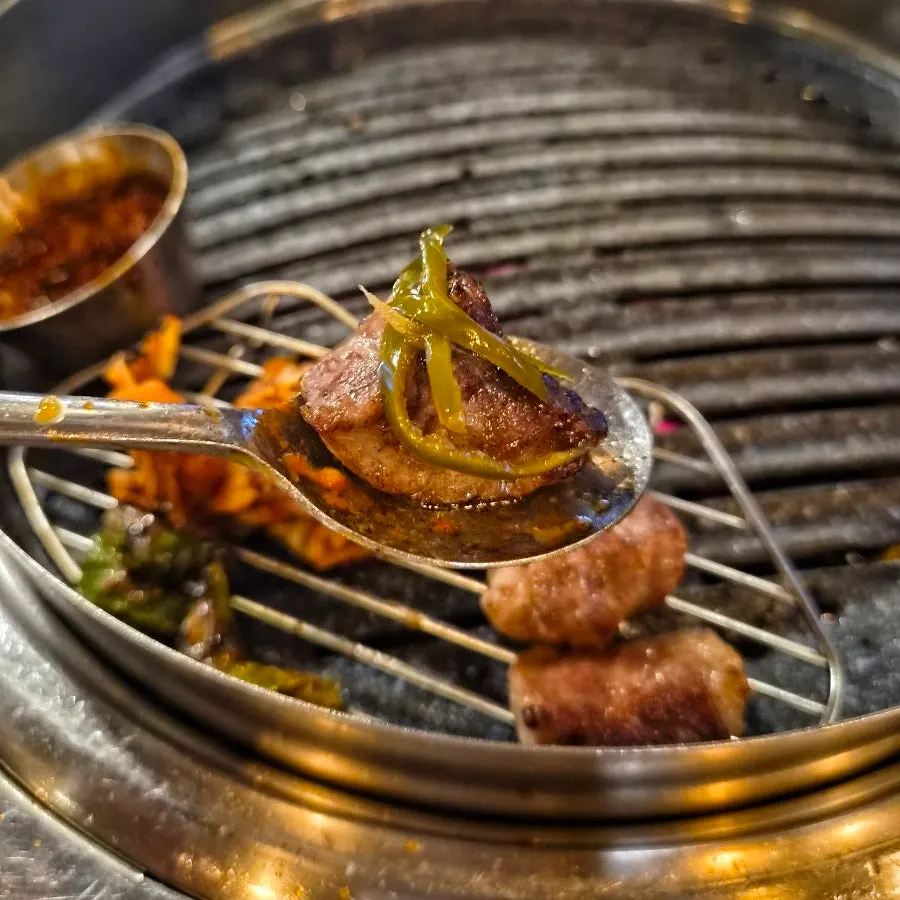 A fully grilled piece of Iberico pork neck
