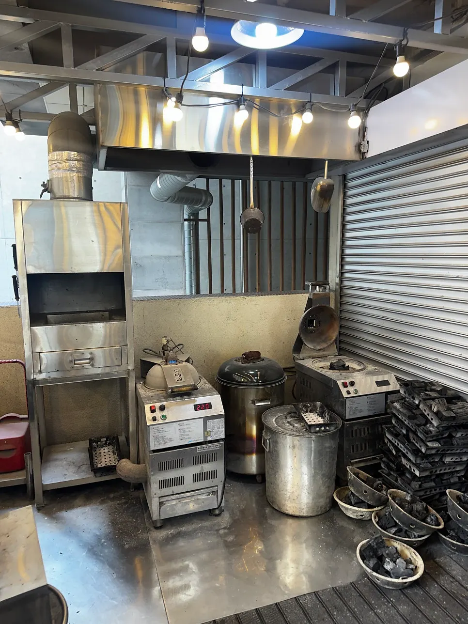 Charcoal grill bar set up in front of the store