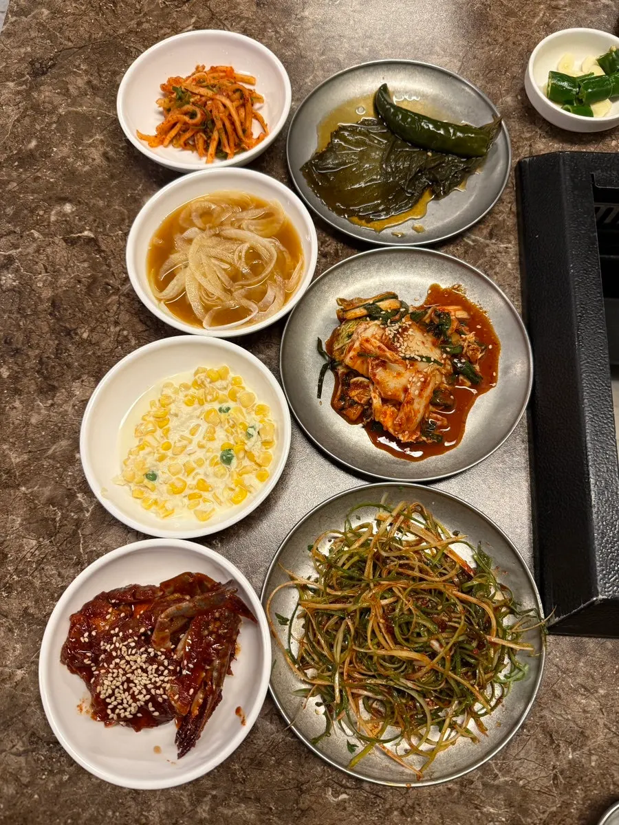 Corn salad and seasoned crab banchan