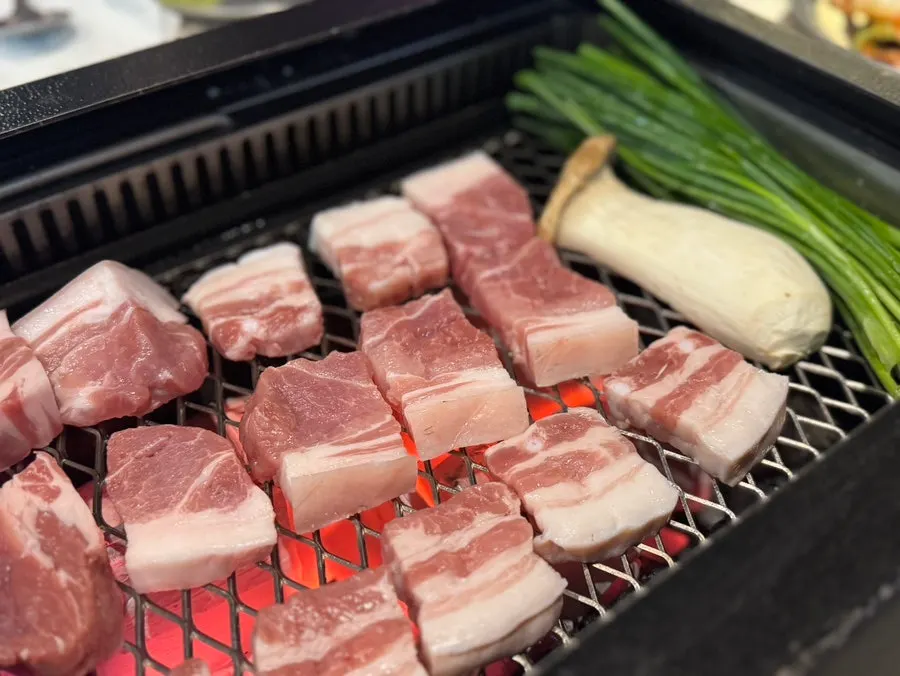 Raw nanchukmatdon meat placed on the grill
