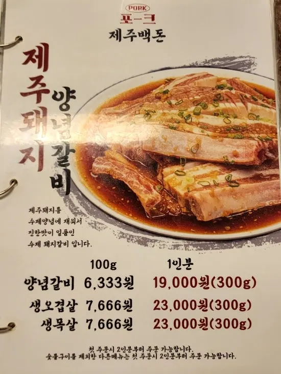 Pork80's black pork menu organized by cut