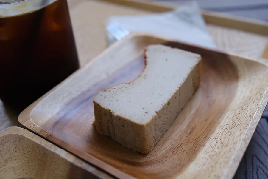 Close-up of soft Earl Grey Basque cheesecake