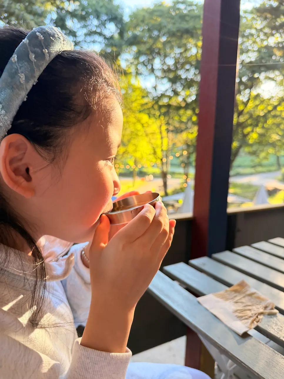 A sunset moment lit up at the café window