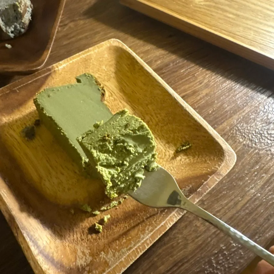 Cross-section of the dense Basque cheesecake