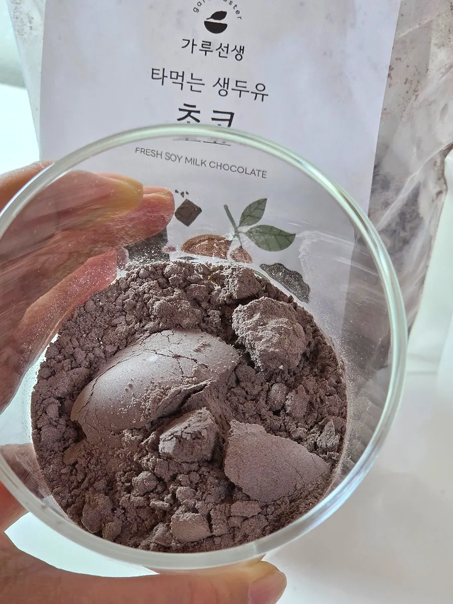 Fine choco powder scooped with the dedicated spoon