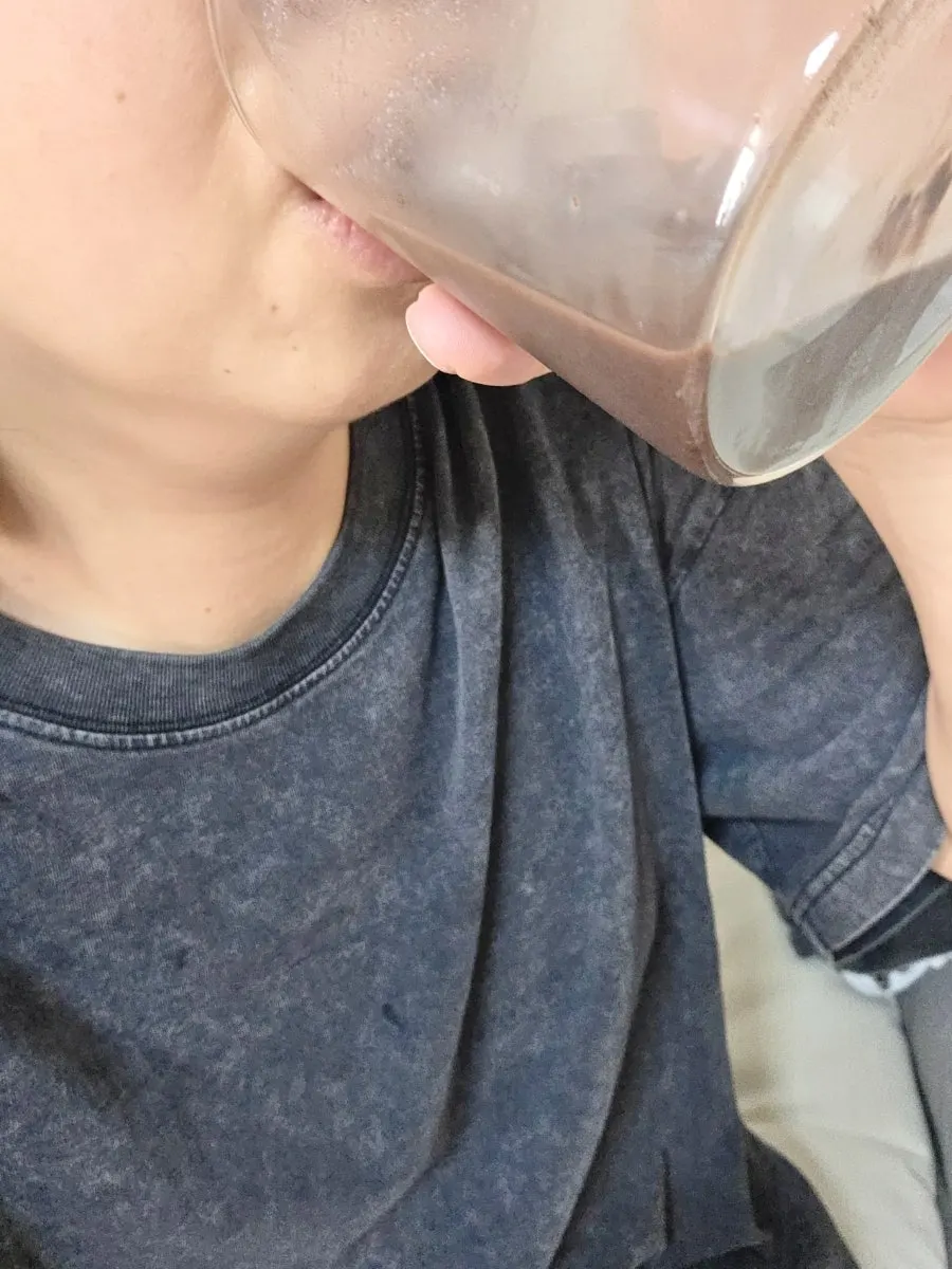 Iced choco soy milk finished with ice added