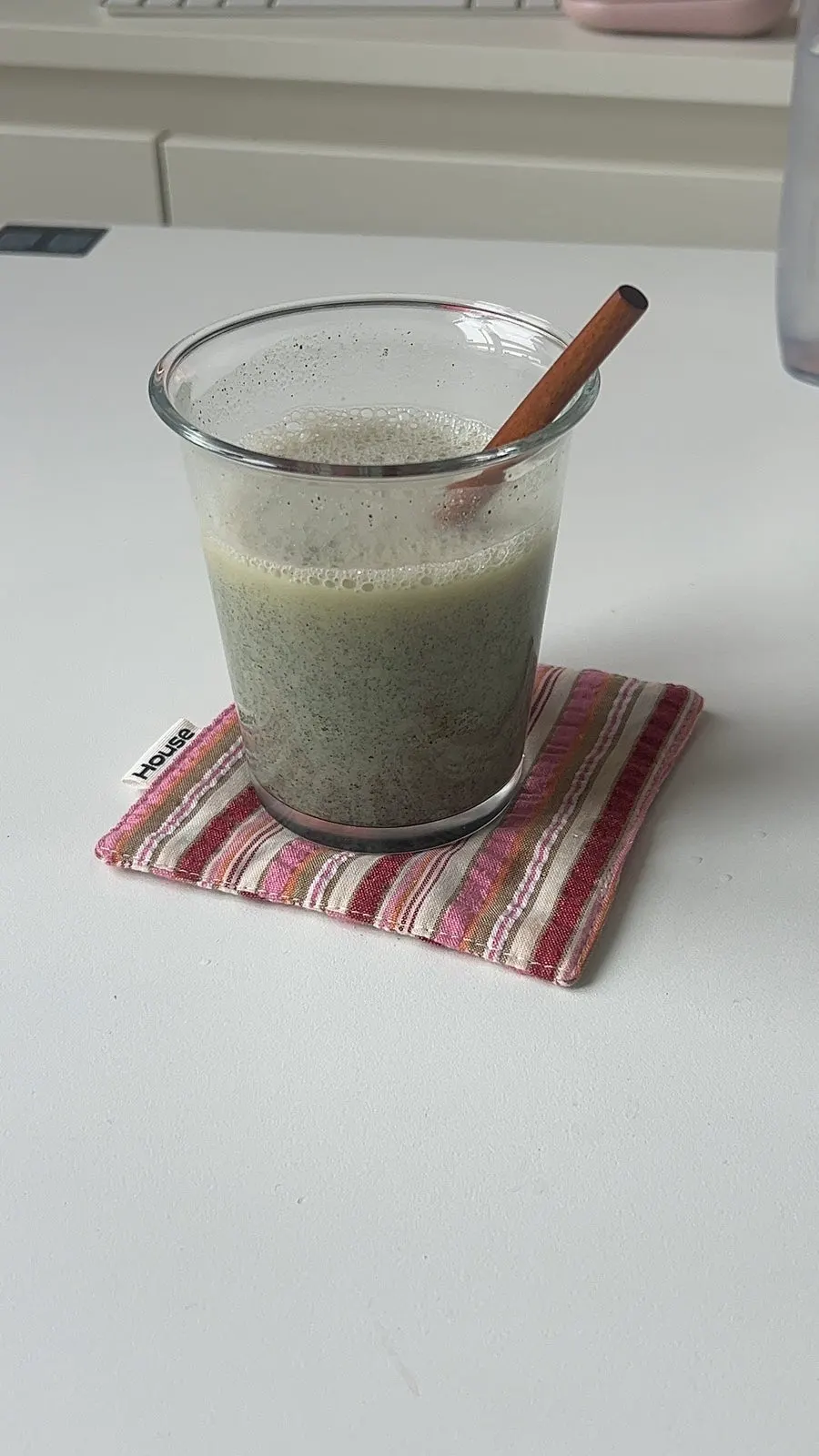 A deep-colored cup of yak-kong soy milk