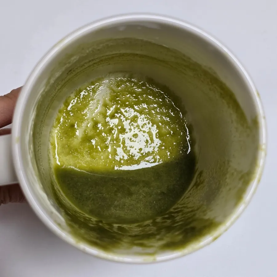 Matcha soy milk mixed strong and thick