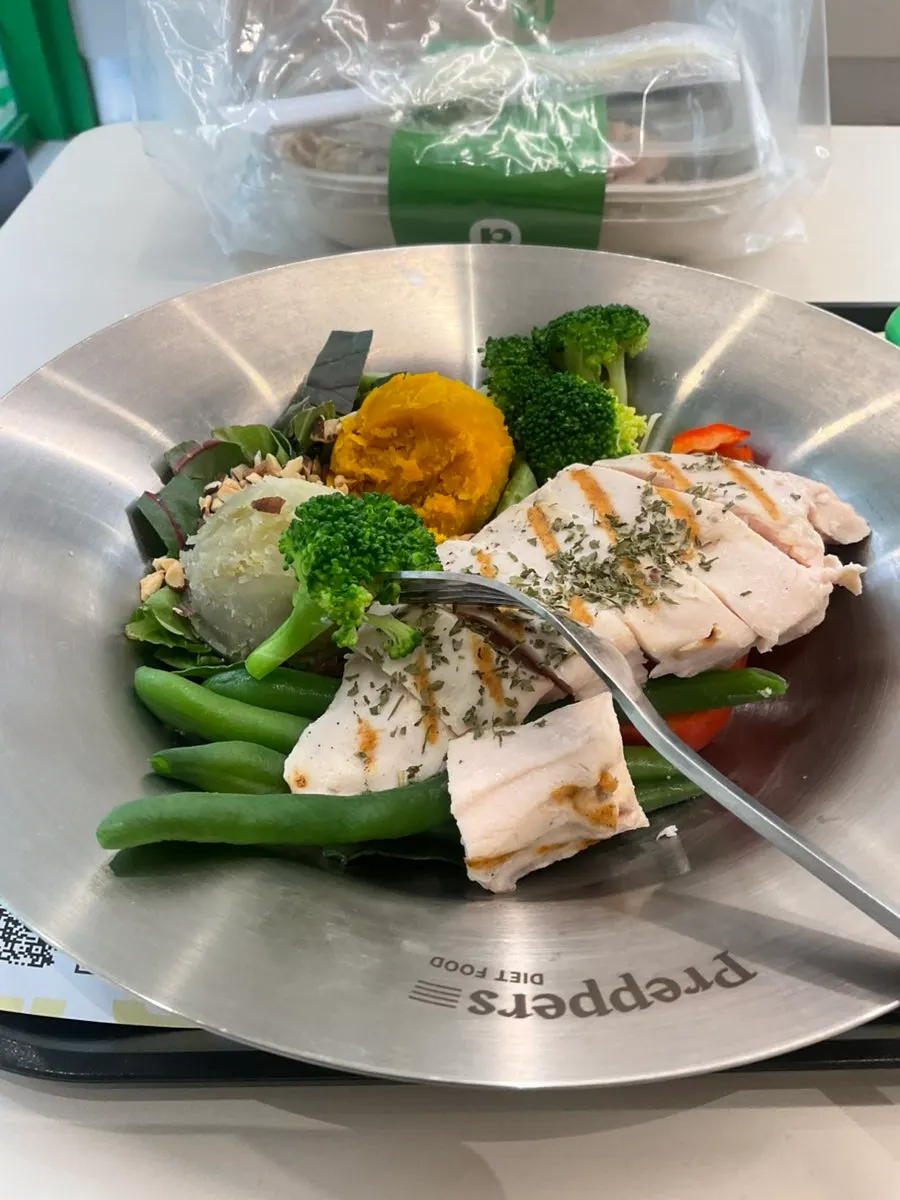 Close-up of a bite of chicken salad