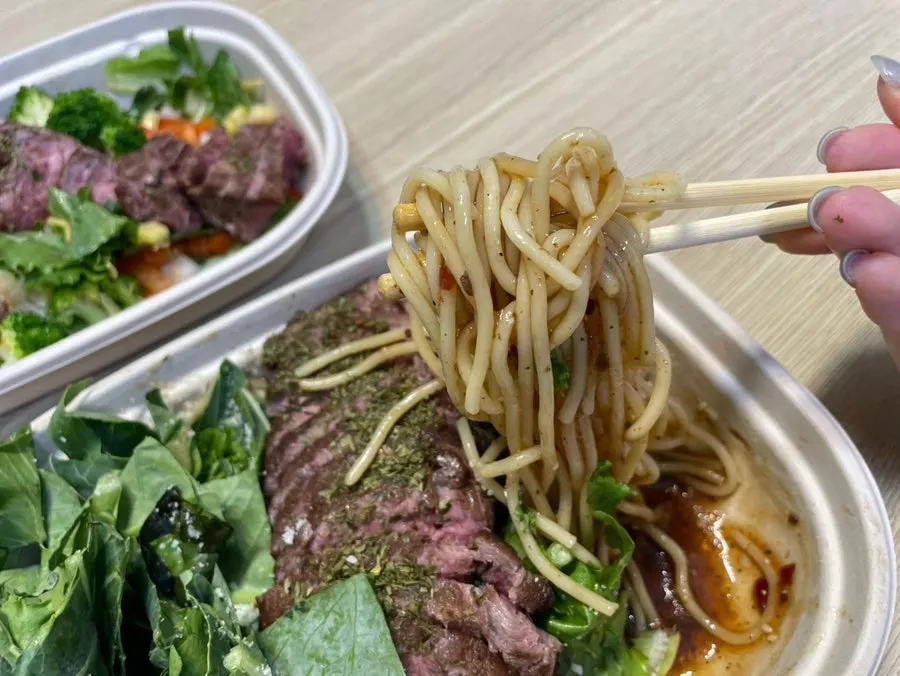 Beef salad pasta loaded with vegetables