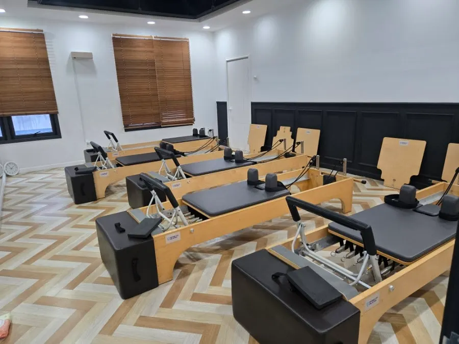A pilates reformer in the studio