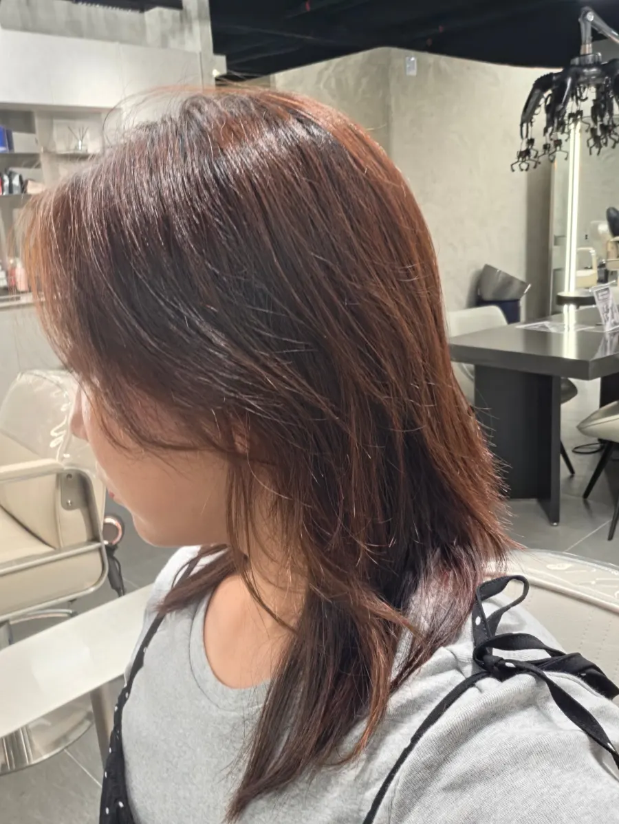 톤다운 염색 전 물 빠진 브라운 허쉬컷
