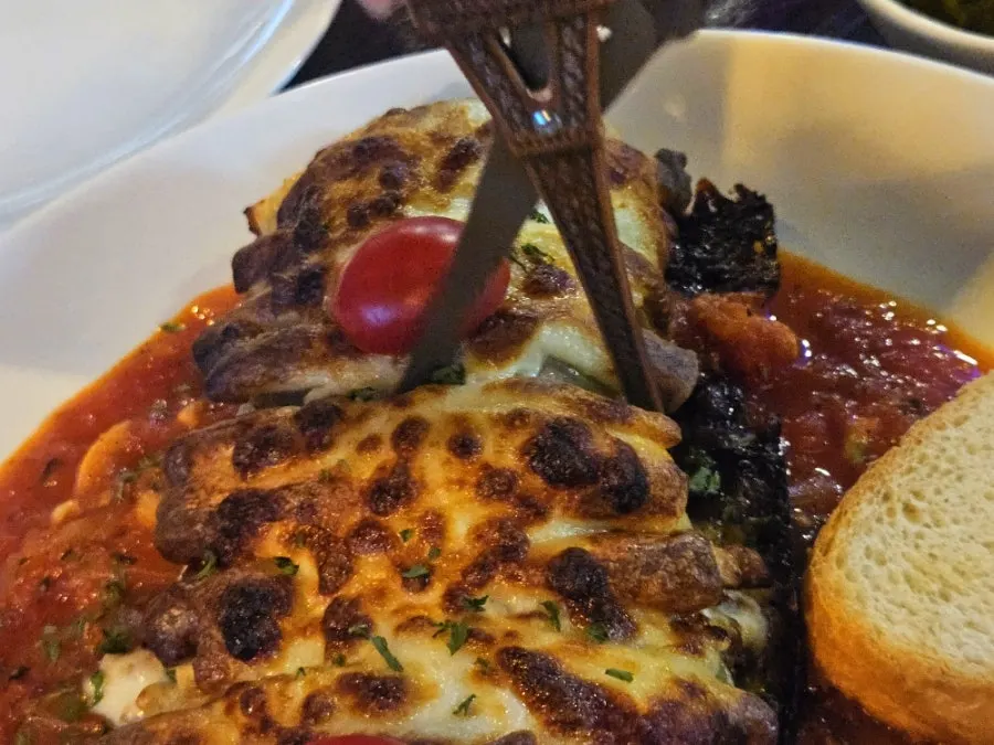 Close-up of the rolled beef roll lasagna